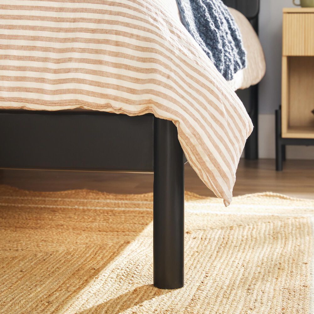 Walker Edison Cama King Platform Bed with Slatted Headboard in Black, , large