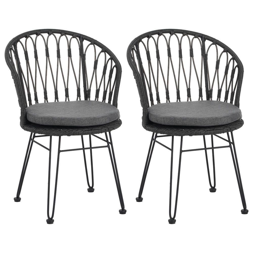 Hearth and Haven Tavon Patio Chair with Gray Cushion in Gray (Set of 2), , large