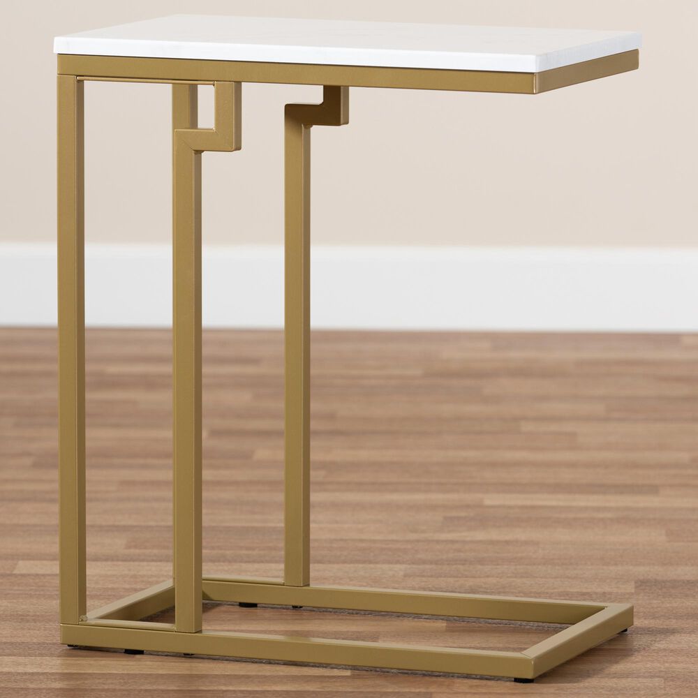 Baxton Studio Renzo End Table in White/Gold, , large