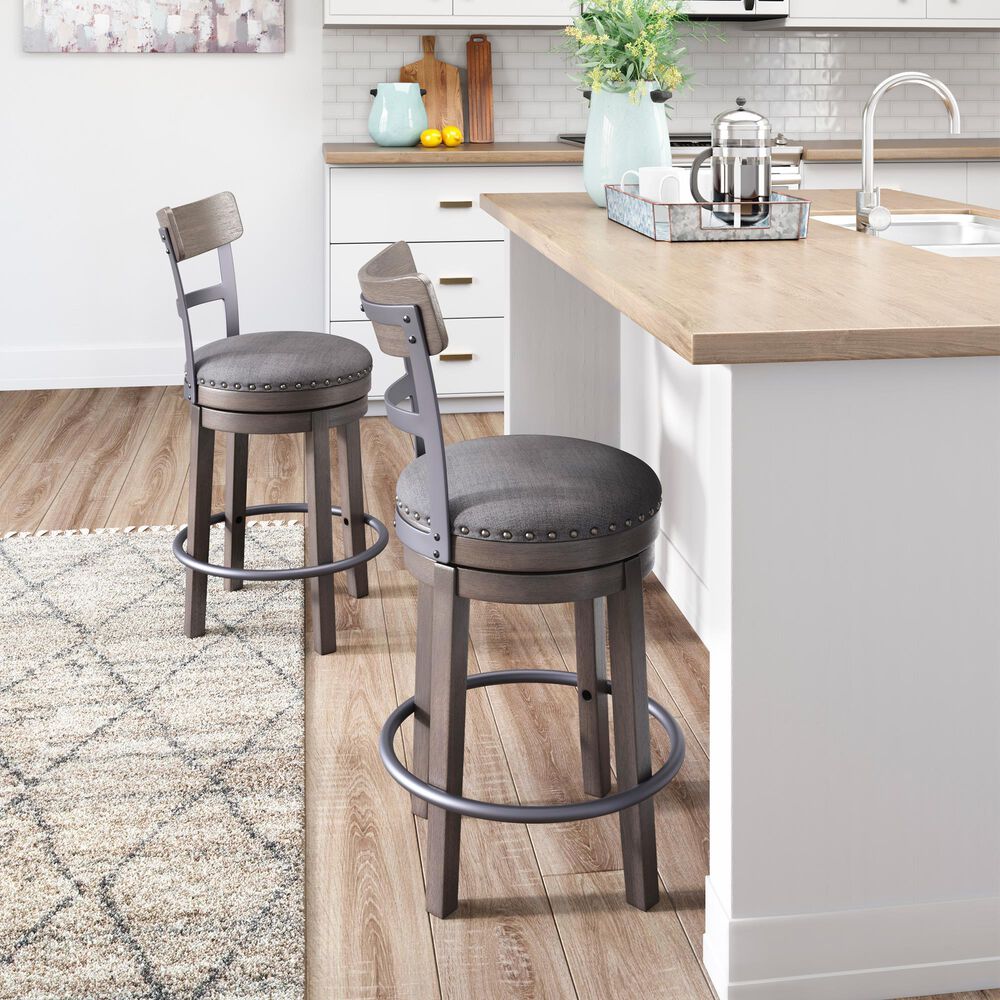 Ashley Caitbrook Swivel Counter Stool in Antiqued Gray and Black, , large