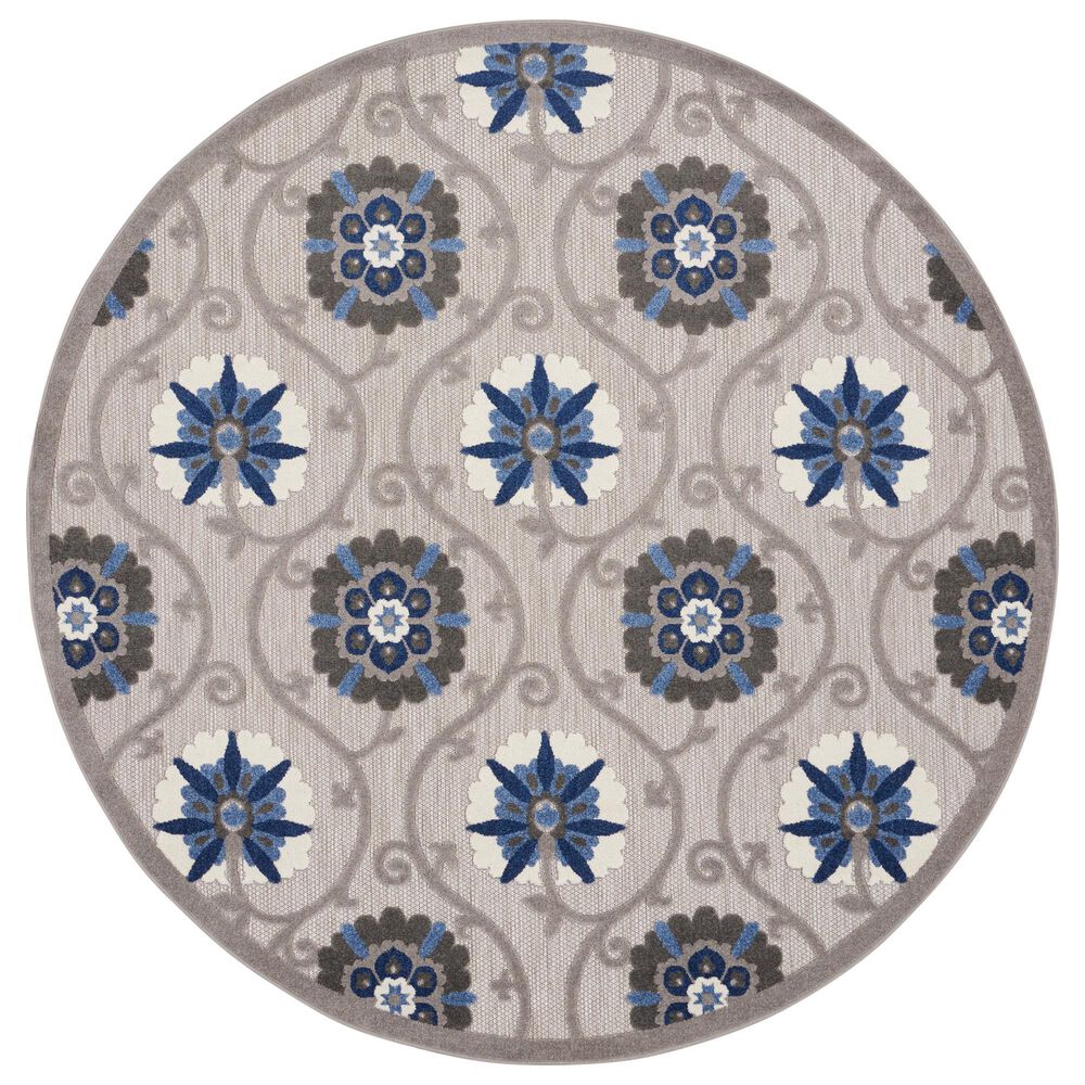 Nourison Aloha 7"10" Round Grey and Blue Indoor/Outdoor Area Rug, , large