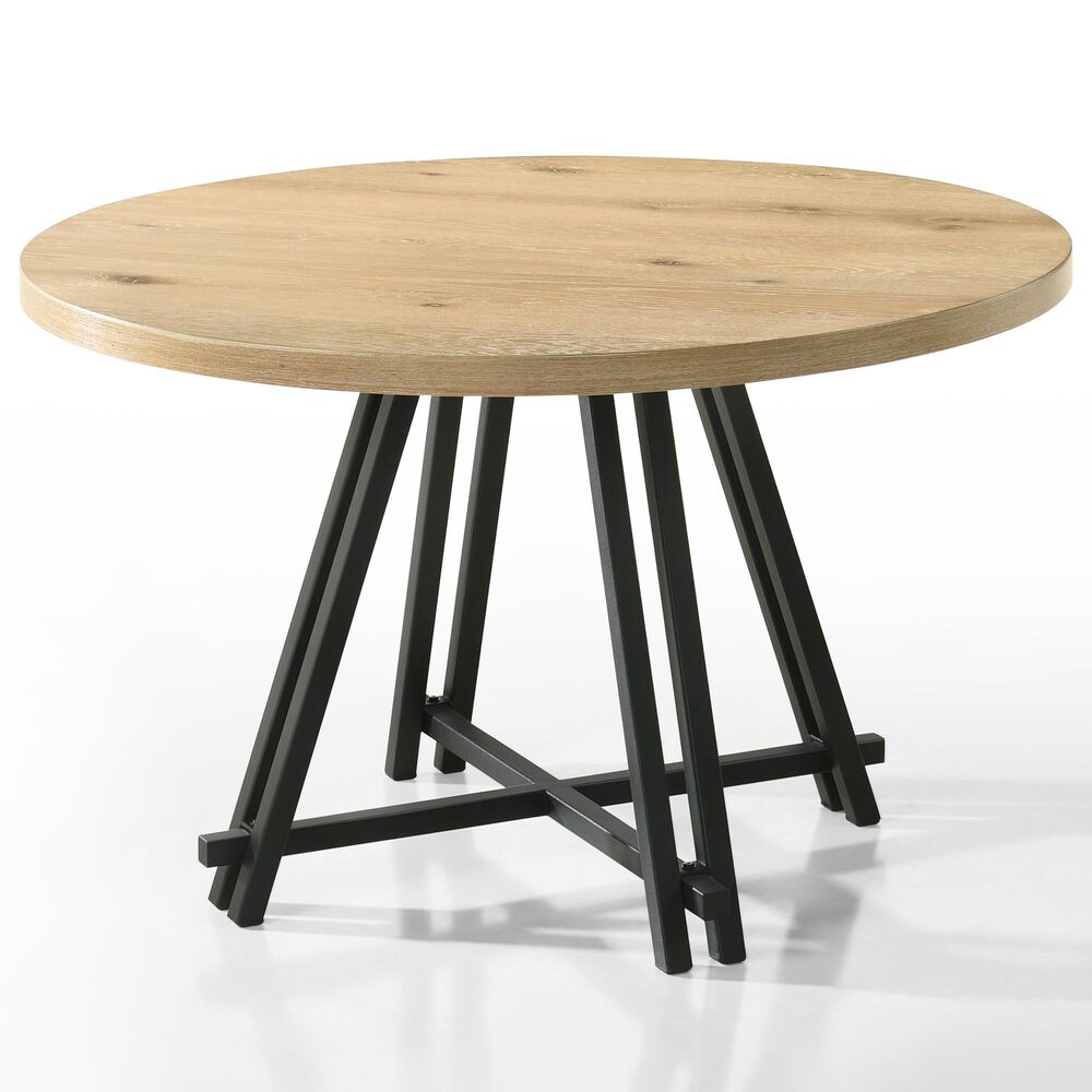HOMLUX 5-Piece Round Dining Set with Cream Upholstered Chairs in Distressed Oak and Black, , large
