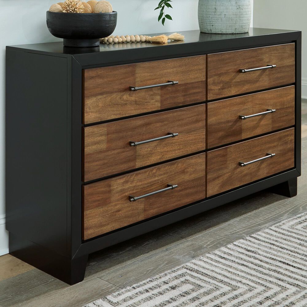 Ashley Kraeburn 6-Drawer Dresser in Brown and Satin Black, , large