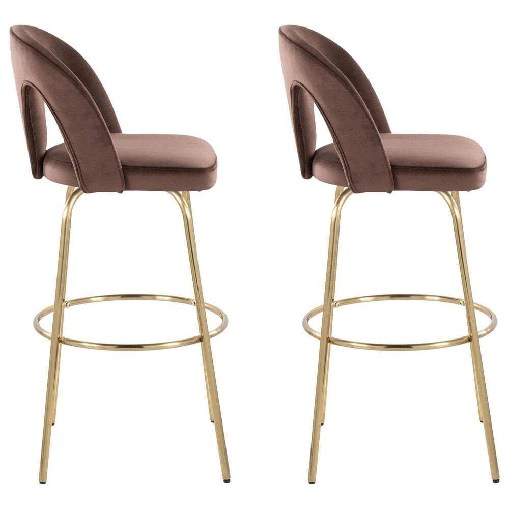LumiSource Ava Swivel Bar Stool with Espresso Velvet Upholstery in Gold (Set of 2), , large