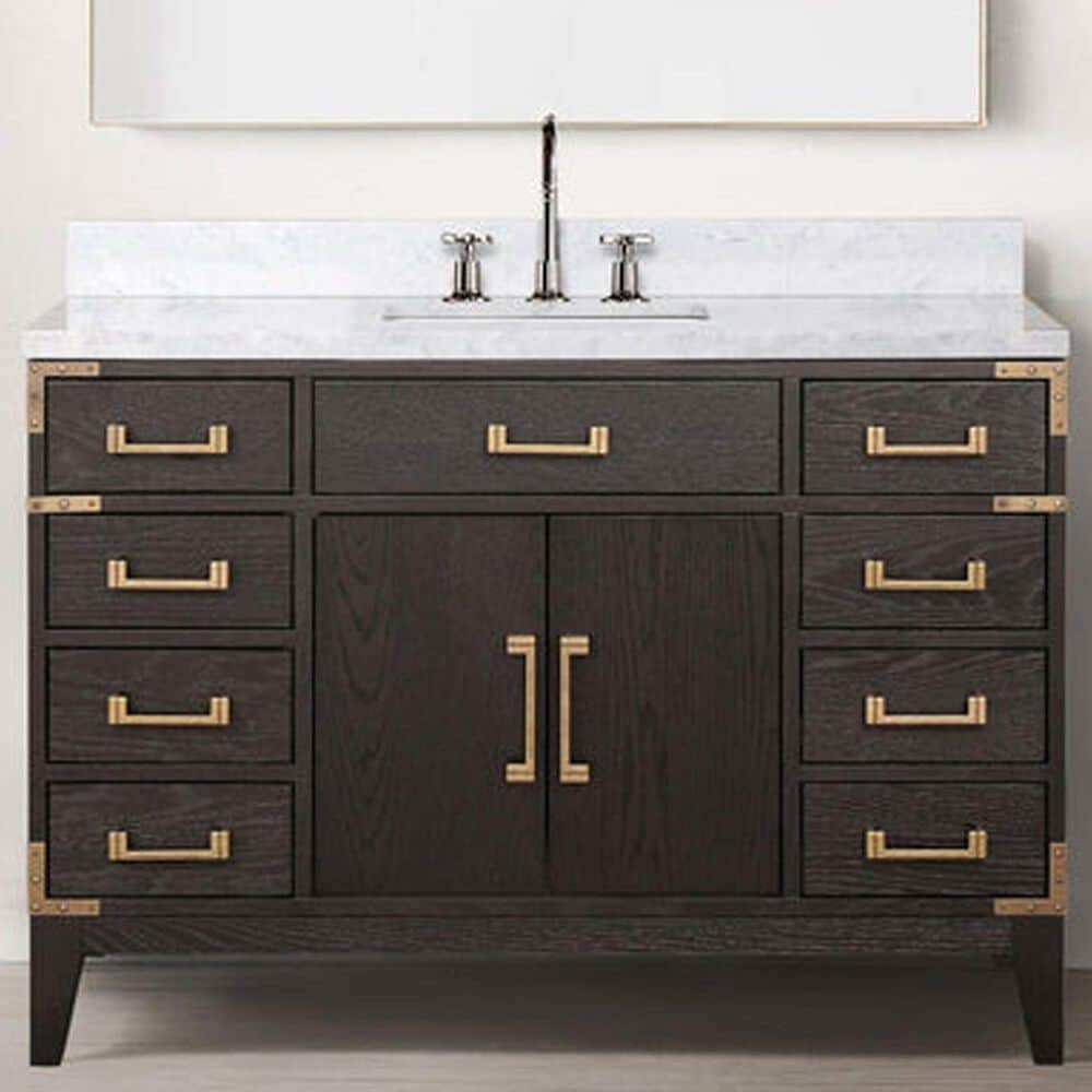 Lexora Home Laurel 48&quot; Single Bathroom Vanity in Brown Oak with White Carrara Marble Top and Rectangular Sink, , large