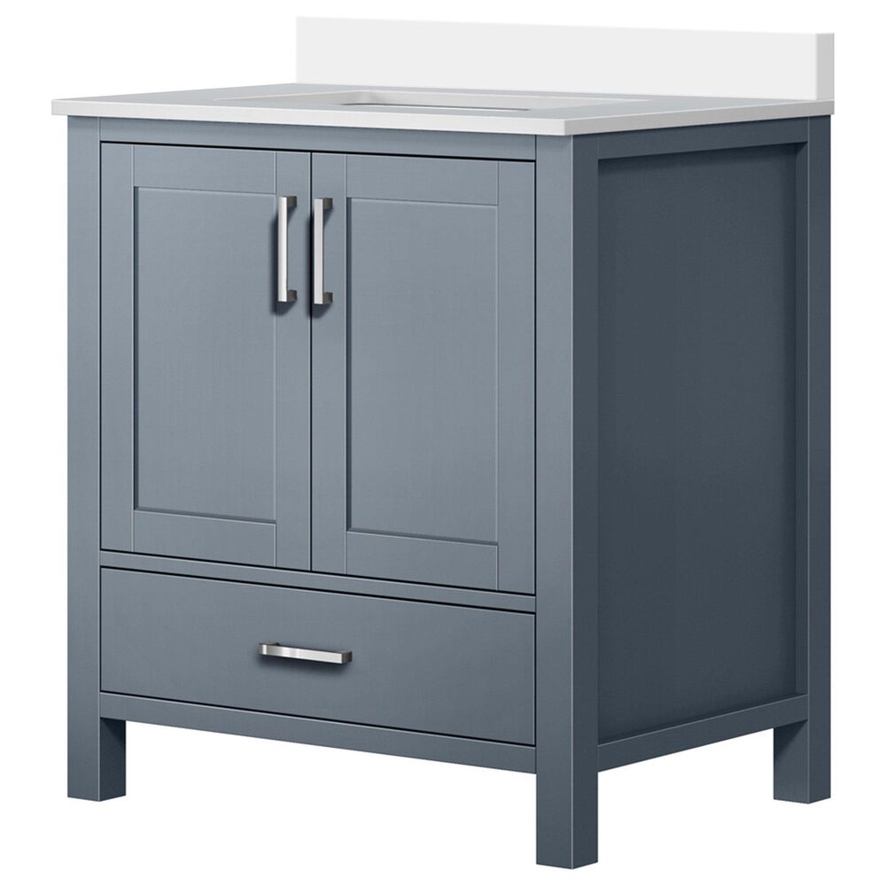 Lexora Home Jacques 30" Single Bathroom Vanity in Dark Grey with 2 cm White Cultured Marble Top and Rectangular Sink, , large