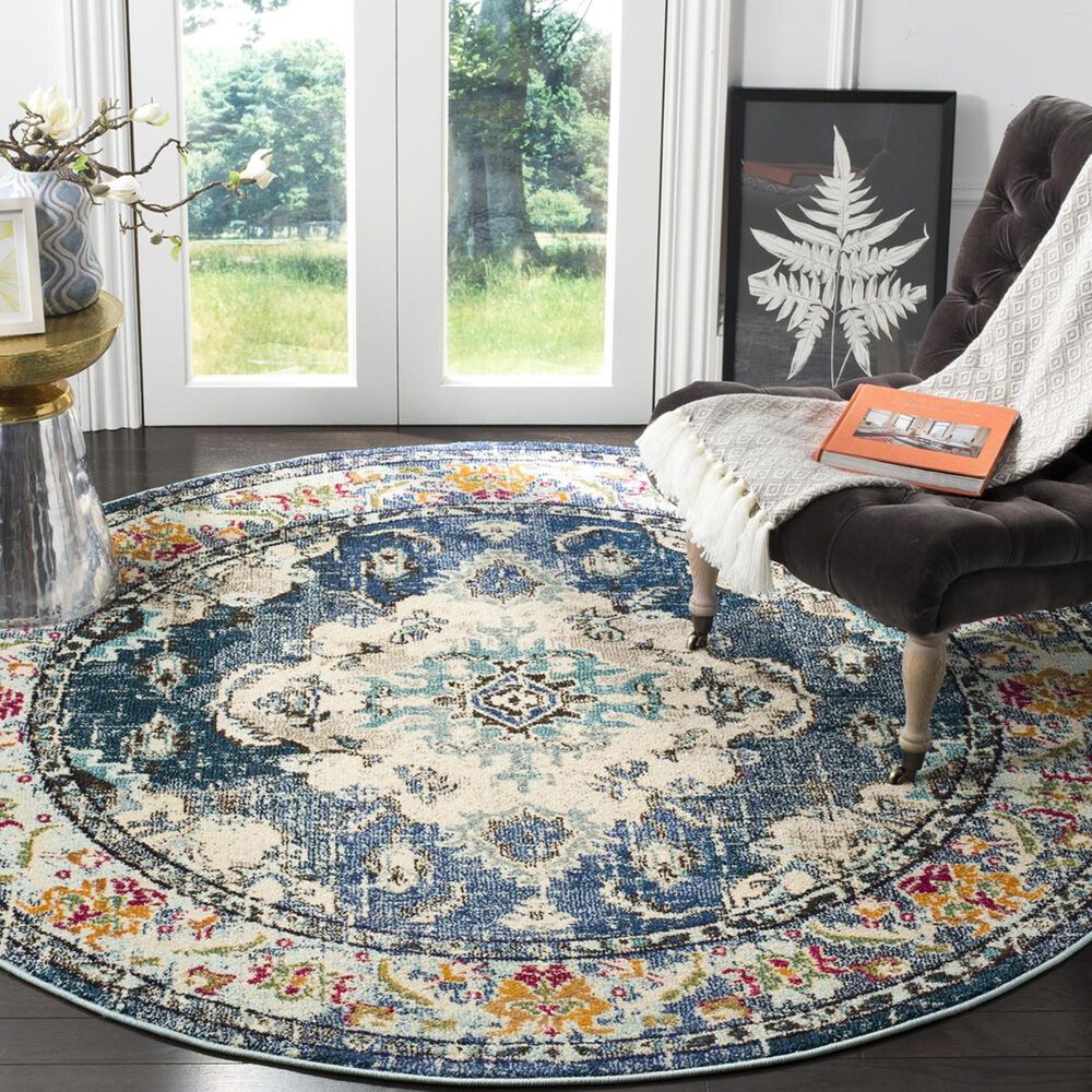 Safavieh Monaco MNC243N-3R 3&#39; Round Navy/Light Blue Area Rug, , large