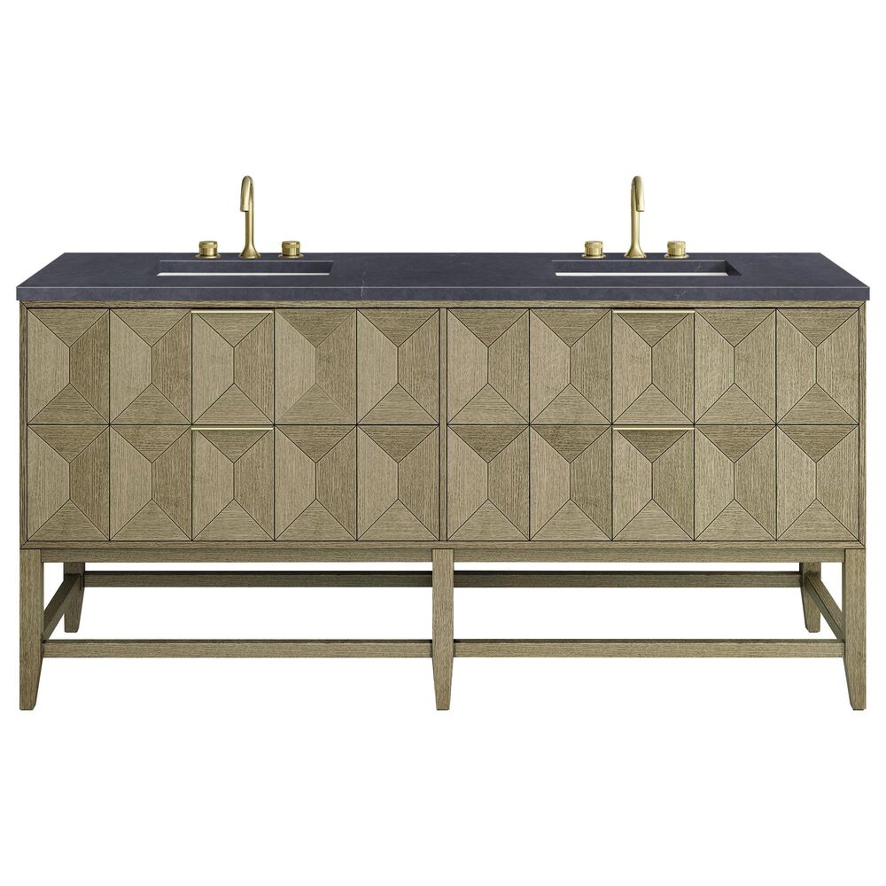 James Martin Vanities Emmeline 72" Double Bathroom Vanity in Pebble Oak with 3 cm Charcoal Soapstone Quartz Top and Rectangular Sinks, , large