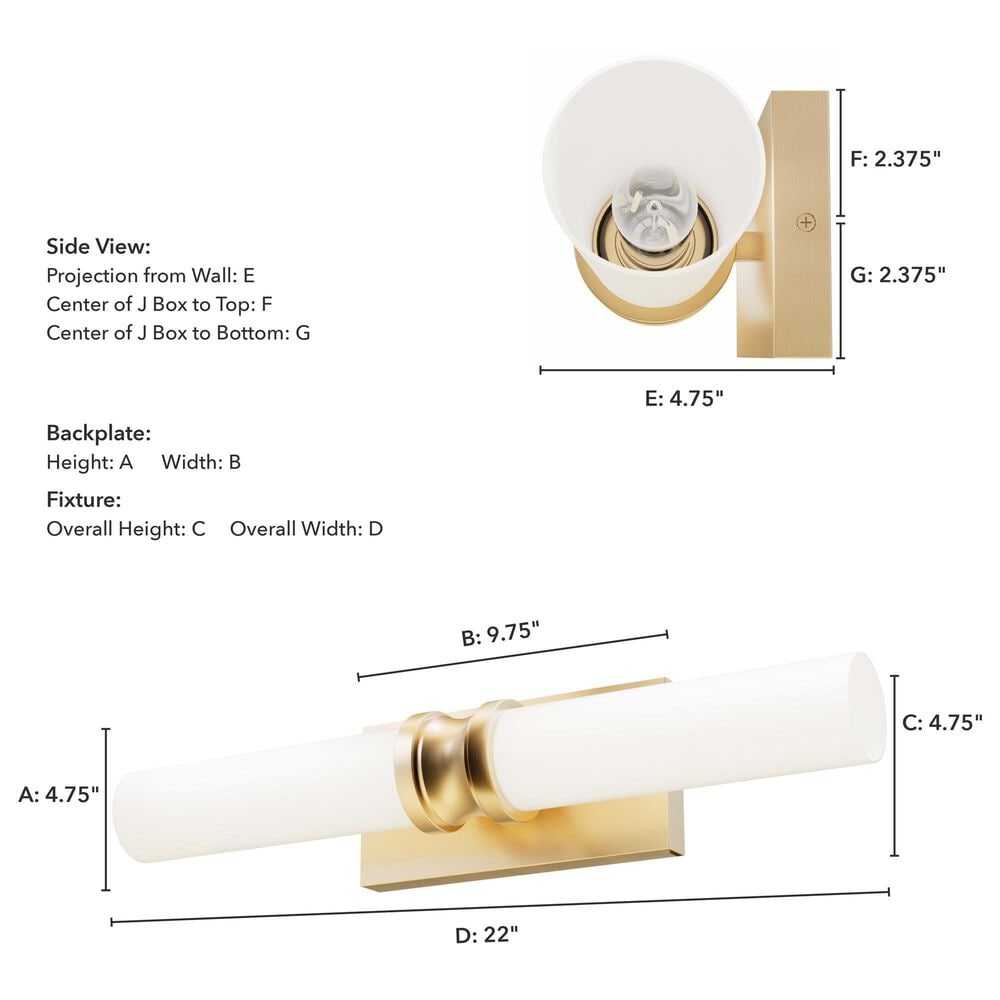 Hunter Lenlock 22&quot; 2-Light Vanity with Cased White Shade in Alturas Gold, , large
