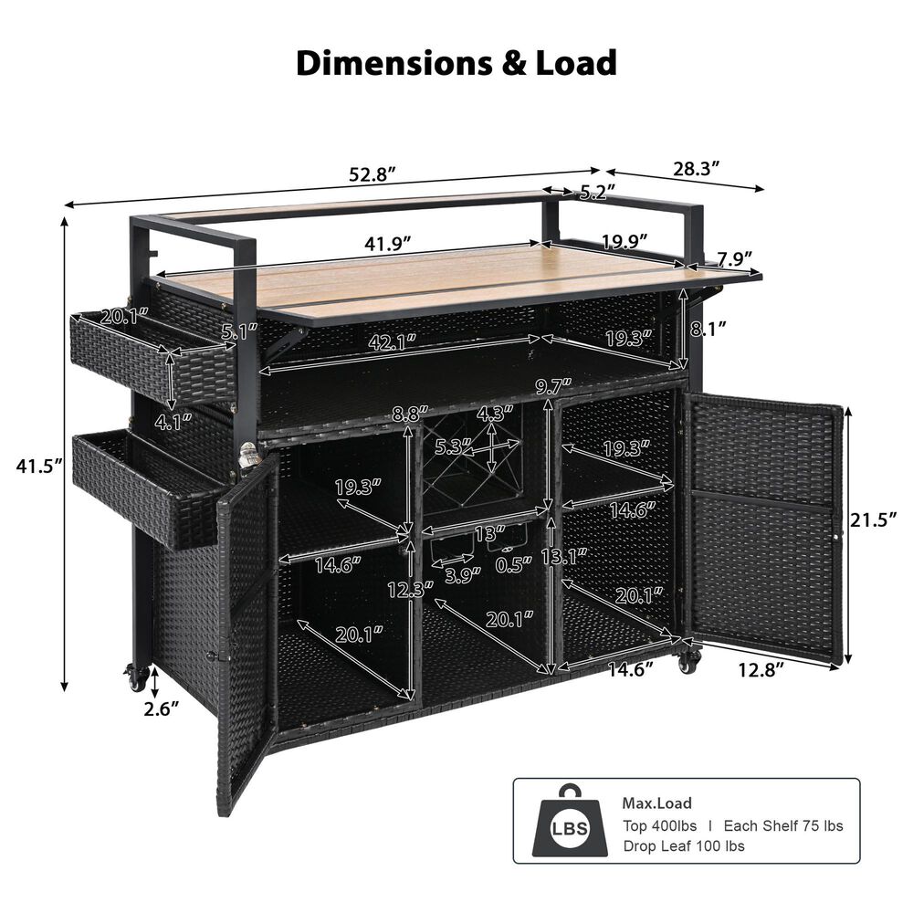 HOMLUX 53" Wicker Outdoor Kitchen Island in Black Brown, , large