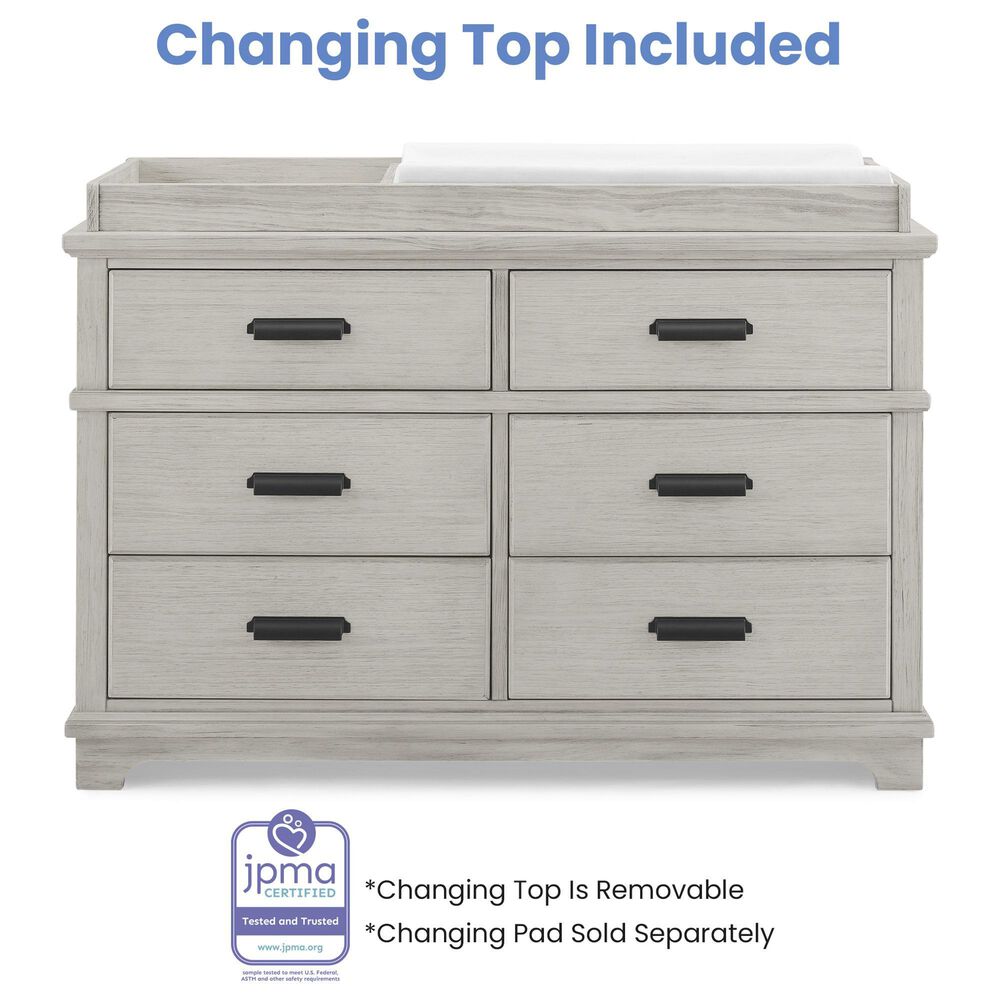 Delta Children Asher 6-Drawer Dresser with Changing Top in Rustic Mist, , large