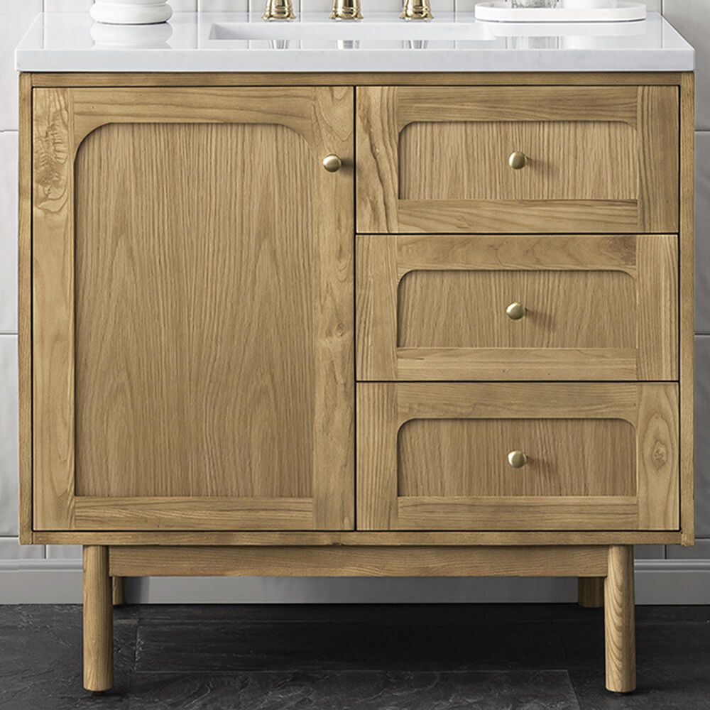 James Martin Vanities Laurent 36&quot; Single Bathroom Vanity in Light Natural Oak with 3 cm Arctic Fall Solid Surface Top and Rectangular Sink, , large