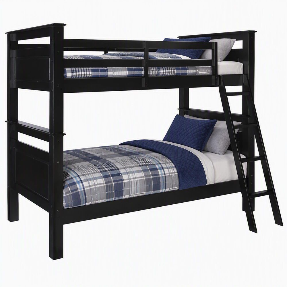Linon Home Decor Beckett Twin Over Twin Bunk Bed in Black, , large