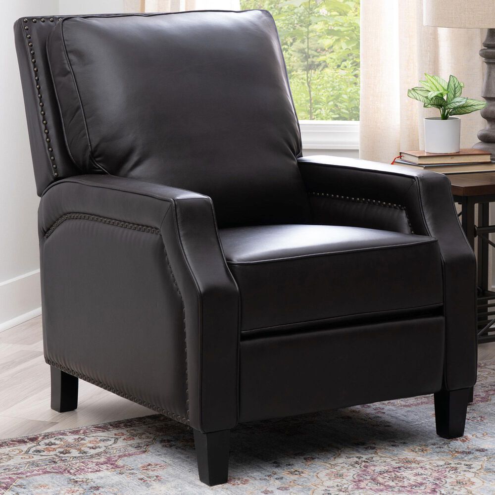 Linon Home Decor Portico Push Back Recliner in Chocolate, , large