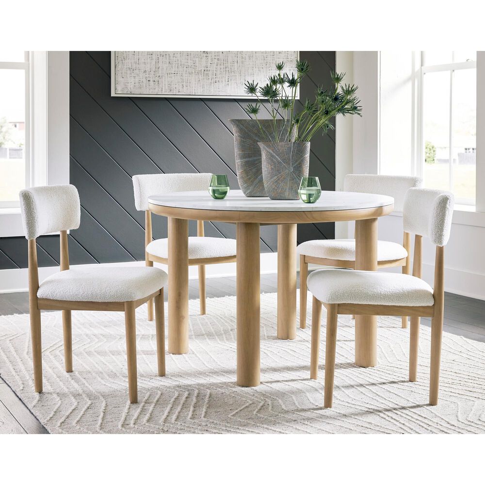 Ashley Sawdyn Dining Chair Set of 2 in White and Light Brown, , large
