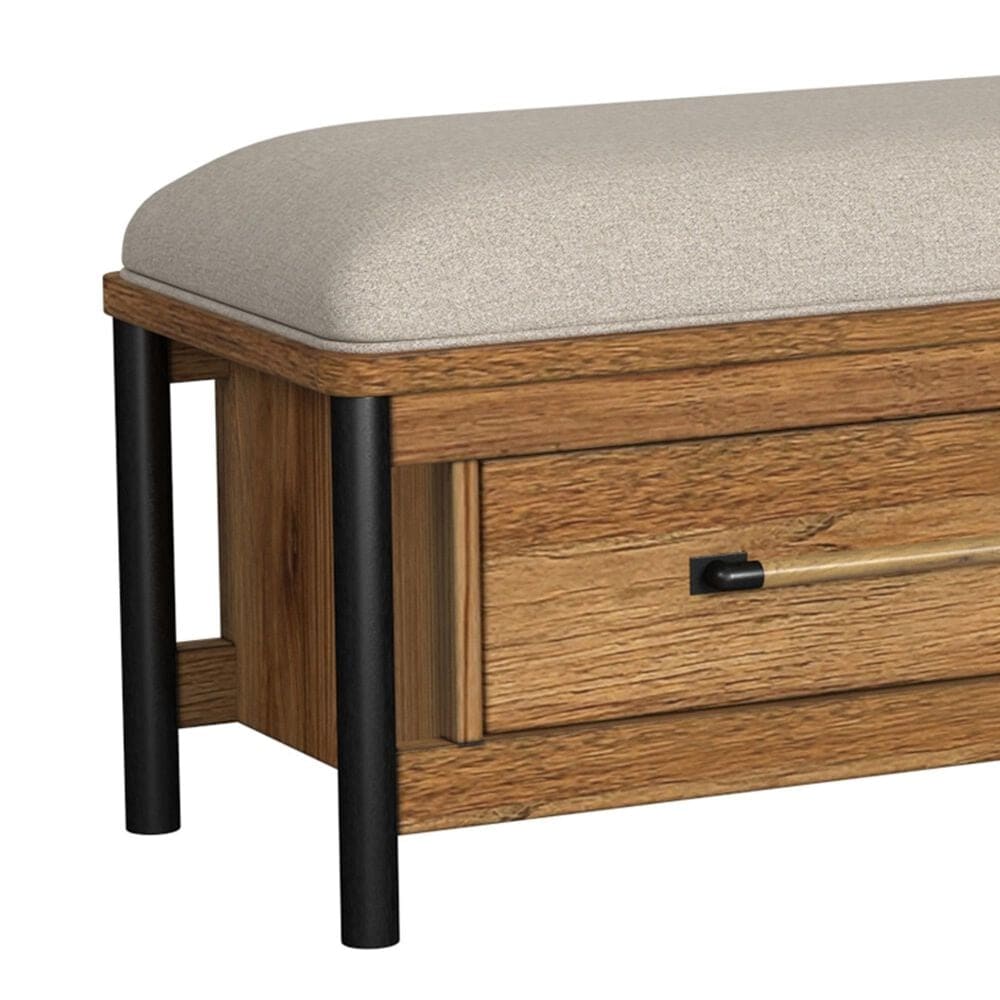 Hawthorne Furniture Norcross Storage Bench with Tan Cushion in Hickory and Black, , large