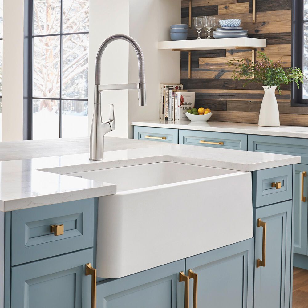 Blanco Ikon 33&quot; Apron Double Bowl Farmhouse Sink with Low Divide in White, , large