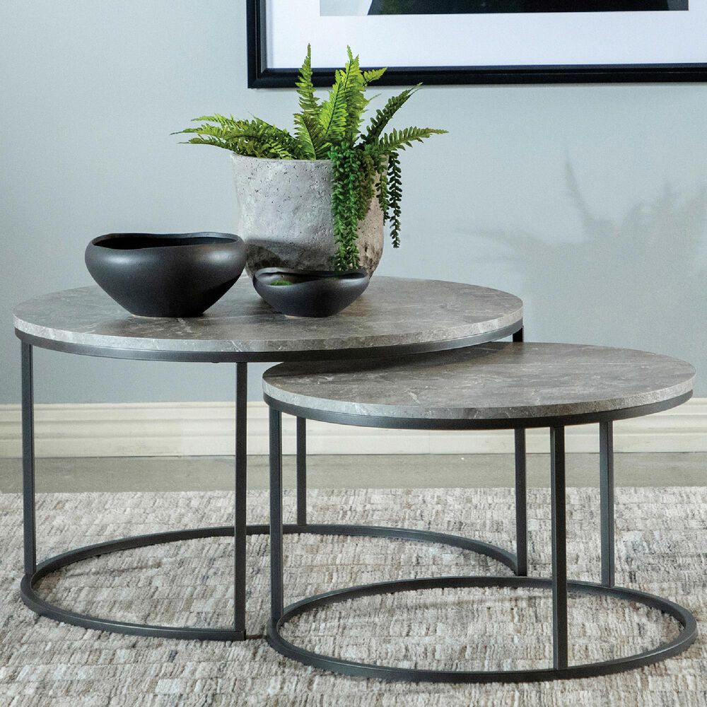 Pacific Landing Round Nesting Coffee Tables in Grey and Gunmetal &#40;Set of 2&#41;, , large