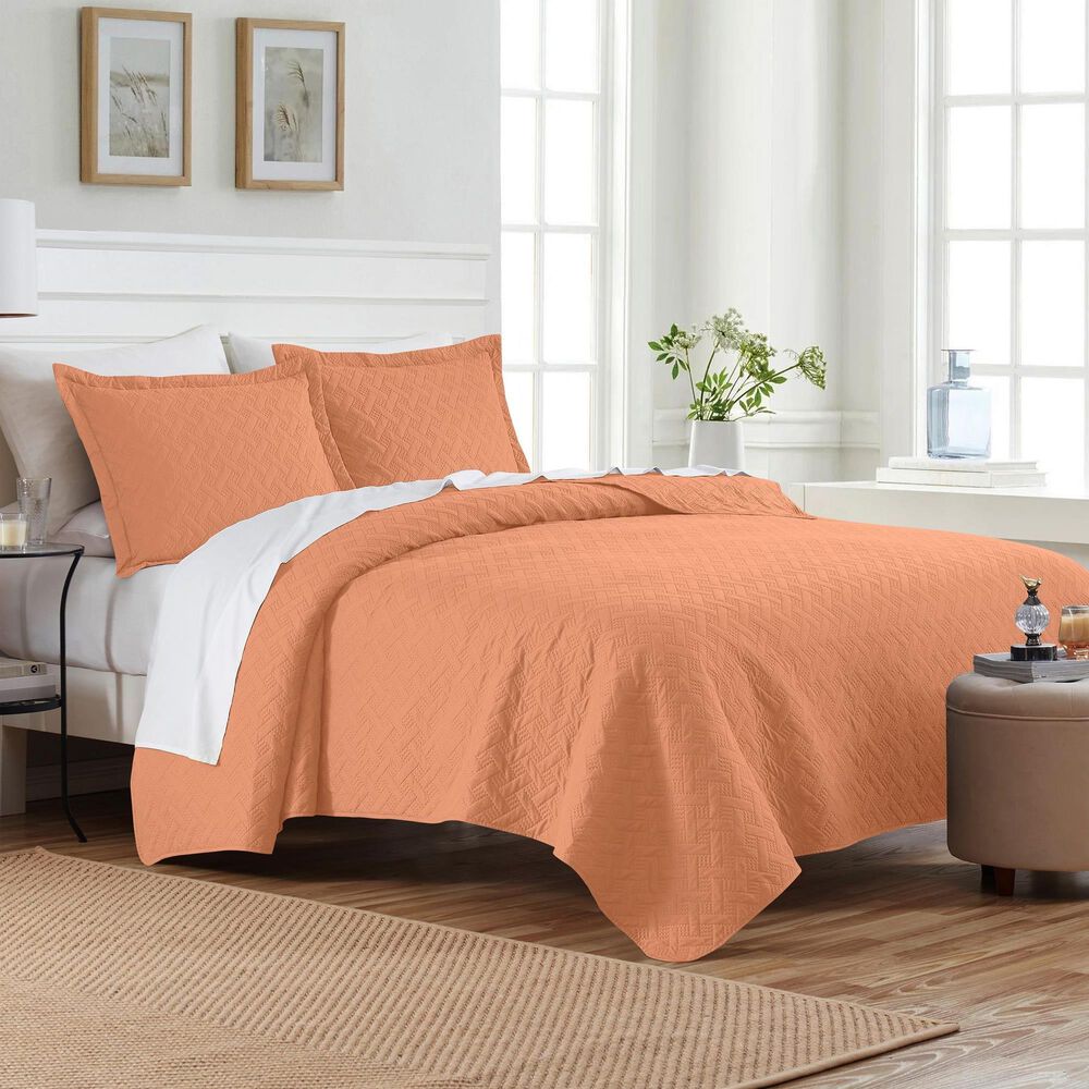 Trade Linker 3-Piece King Basket Pinsonic Quilt Set in Peach Fuzz, , large