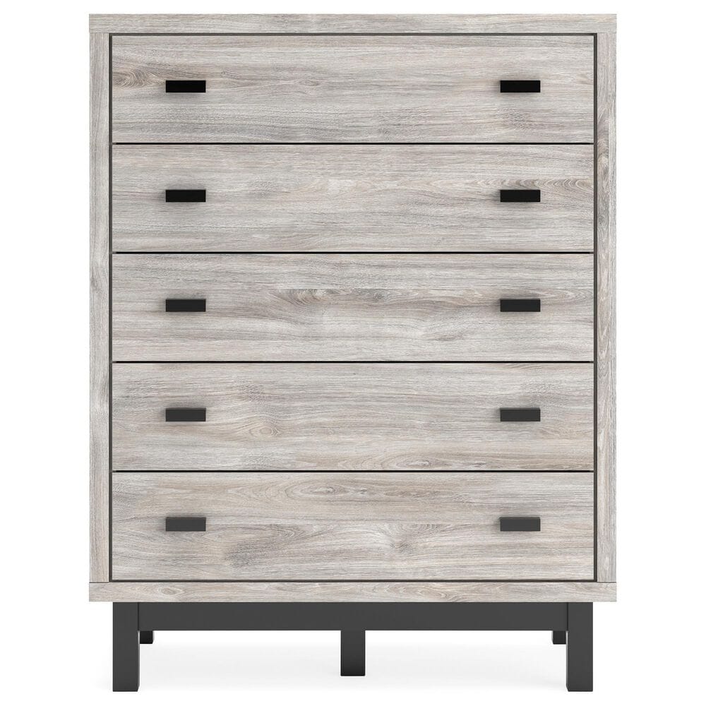 Ashley Vessalli 5-Drawer Chest in Light Gray and Matte Black, , large