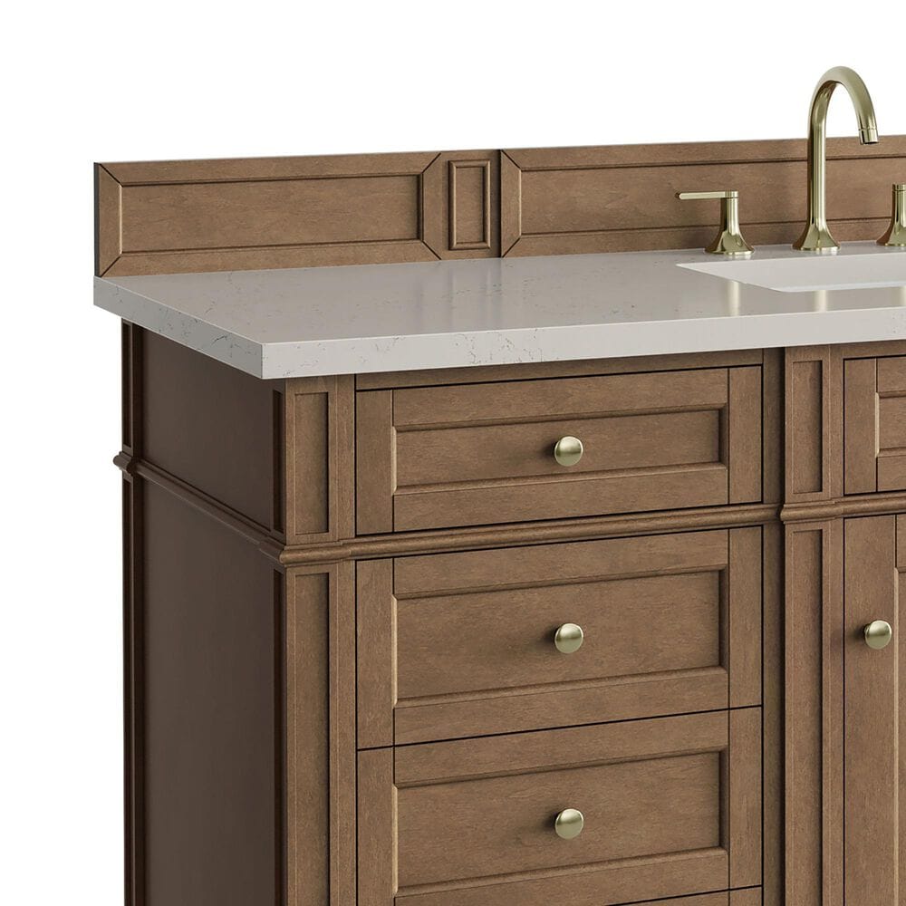 James Martin Brittany 60" Single Bathroom Vanity in Pecan with 3 cm Siberian Silestone Top, Rectangular Sink and FreePower Wireless Charger, , large