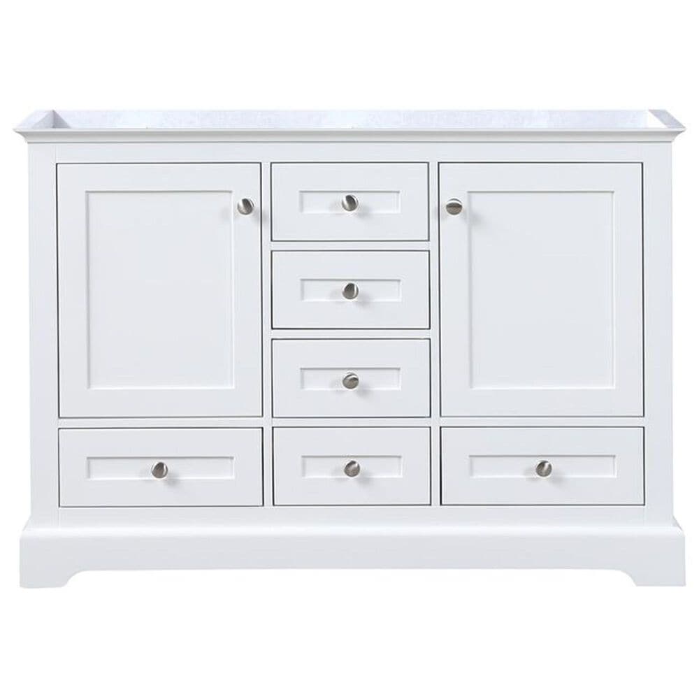 Lexora Home Dukes 48&quot; Double Bathroom Vanity in White with 2 cm White Carrara Marble Top and Rectangular Sinks, , large