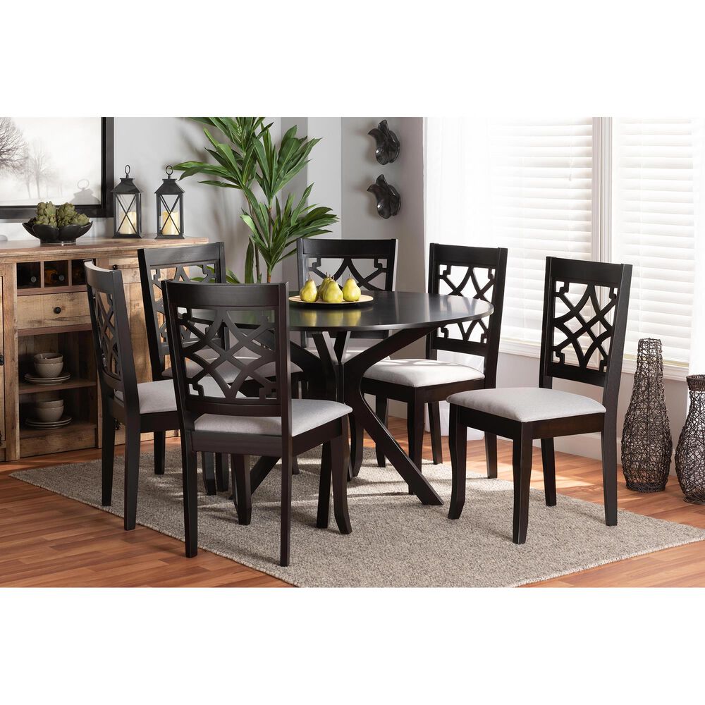 Baxton Studio Elena 7-Piece Dining Set in Grey/Dark Brown, , large