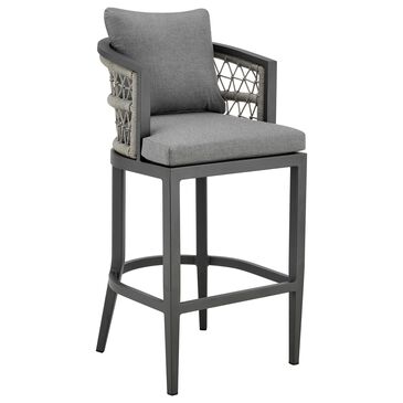 Armen Living Zella Patio Counter Height Bar Stool with Earl Gray Cushion in Gray, , large