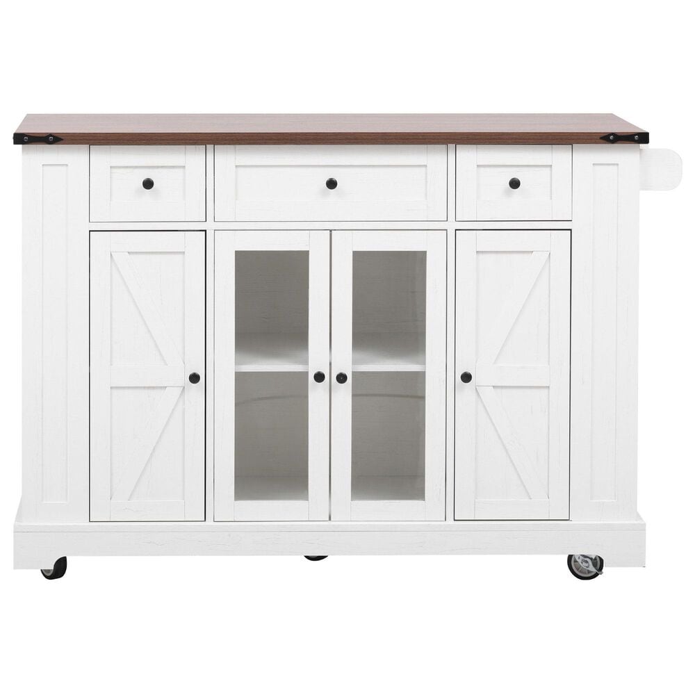 HOMLUX 53" Kitchen Island with Two Tempered Glass Cabinet Door in White, , large