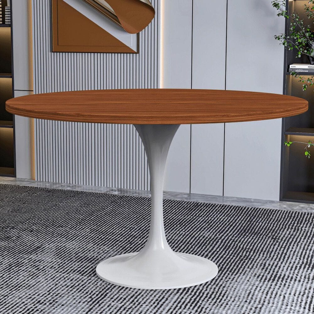 Leisuremod LeisureMod Verve Collection 48 Round Dining Table, White Base with Cognac Brown MDF Top, , large
