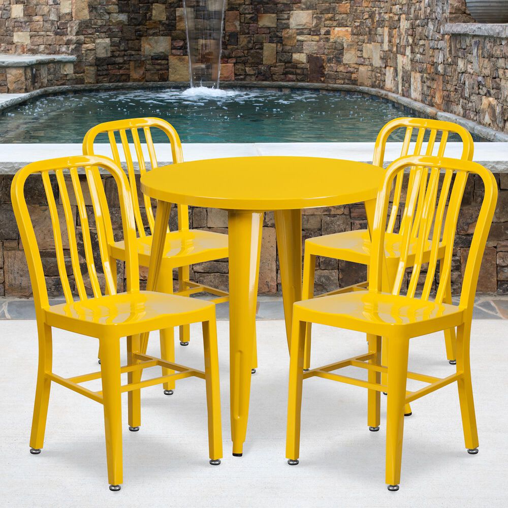 Flash Furniture 5-Piece Metal Dining Table Set in Yellow, , large
