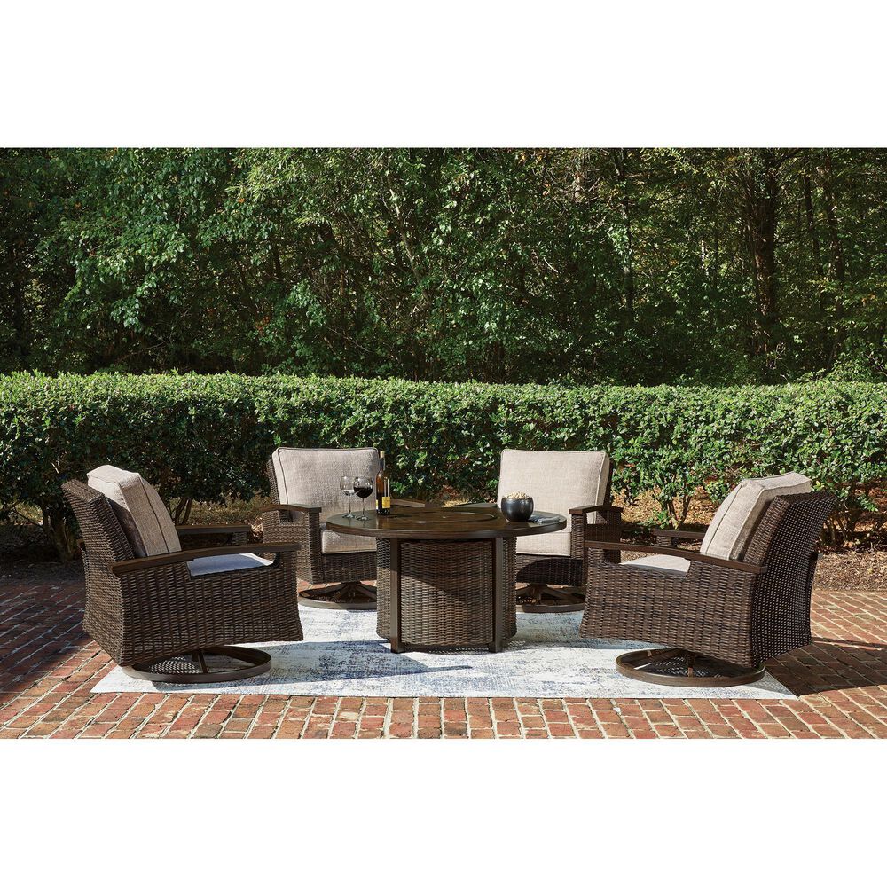 Ashley Monterey Point Round Fire Pit Table in Dark Brown, , large
