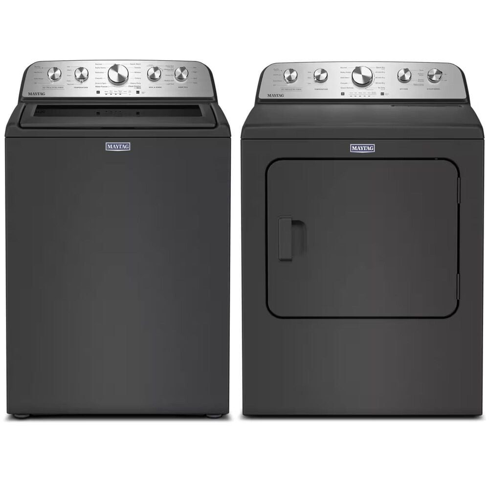 Maytag 4.7 Cu. Ft. Top Load Pet Pro Washer and 7 Cu. Ft. Front Load Electric Dryer with Pet Pro Option in Volcano Black, , large