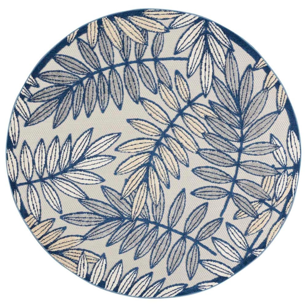 Nourison Aloha ALH18 5"3" Round Ivory and Navy Indoor/Outdoor Area Rug, , large