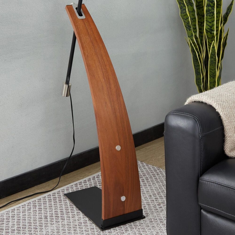 LumiSource Robyn Mid-Century Modern Floor Lamp in Walnut Wood and Black Linen Shade by LumiSource, , large