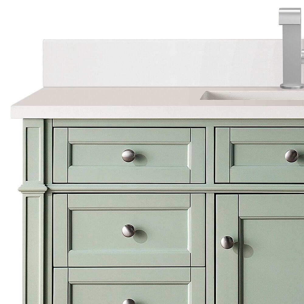 James Martin Vanities Brittany 48&quot; Single Bathroom Vanity in Sage Green with Single Hole 3 cm White Zeus Quartz Top and Rectangular Sink, , large