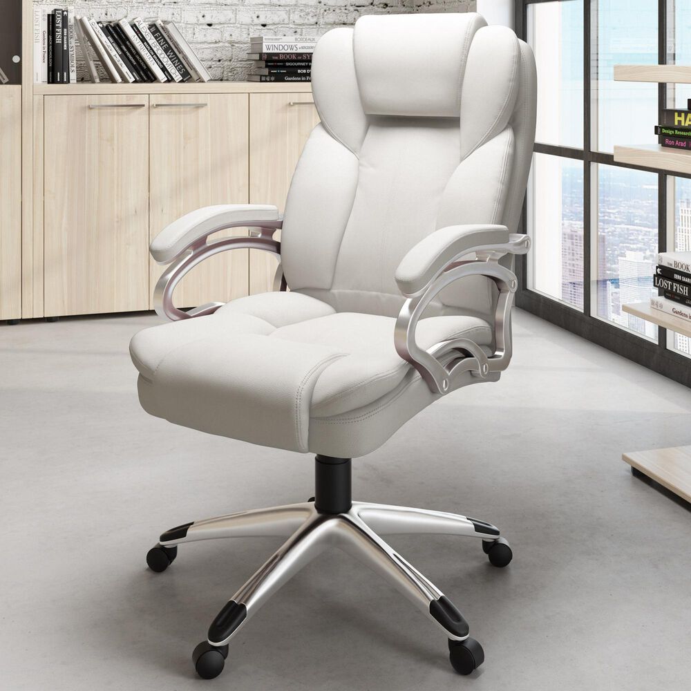 CorLiving Workspace Executive Office Chair in White Leatherette, , large