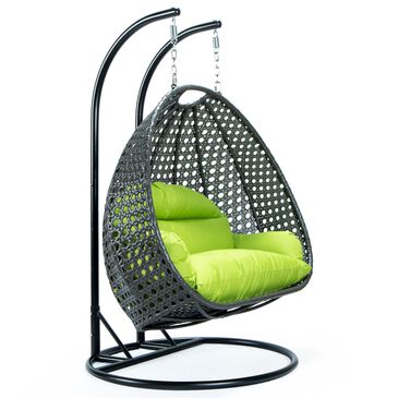 Leisuremod Patio 2-Seat Hanging Egg Swing Chair with Light Green Cushion in Charcoal, , large