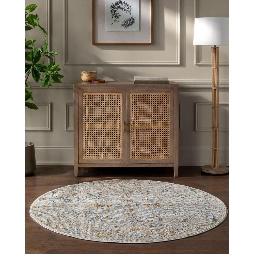 Surya Reina Denim, Light Gray, Cream, Tan, Mustard, Olive and Rust 6&#39;7&quot; Round Area Rug, , large
