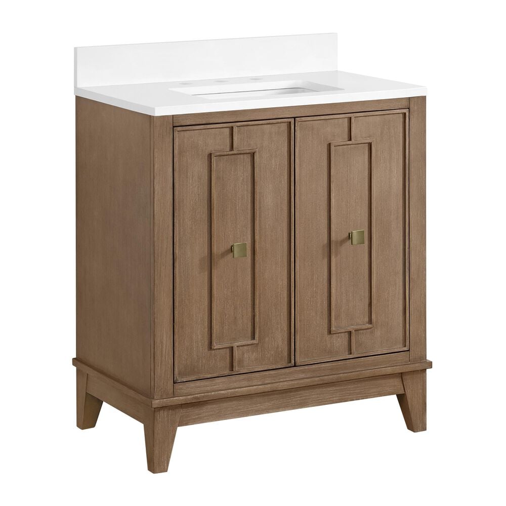 37B Kinsale 30" Single Bathroom Vanity Cabinet in Walnut Drift with White Composite Stone Top and Backsplash, , large