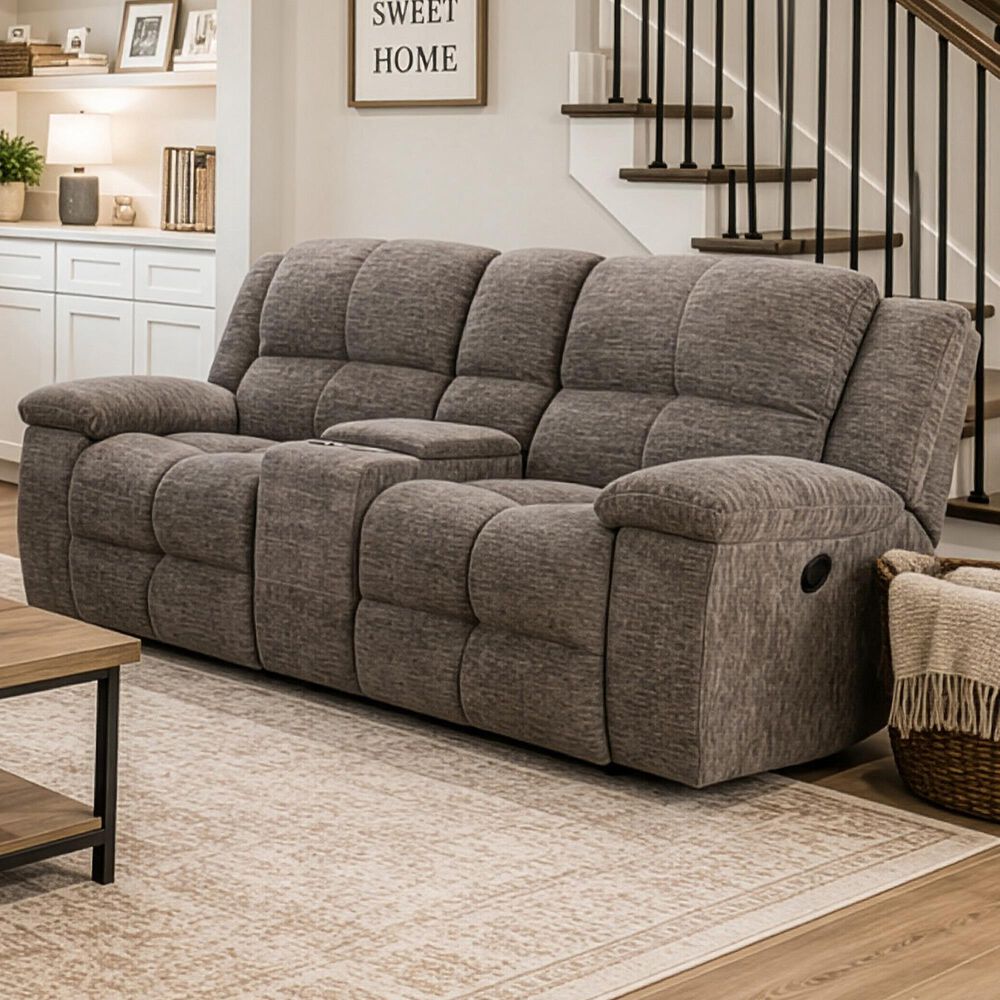 Simeon Collection Buster Manual Reclining Console Loveseat in Cabot Stone, , large