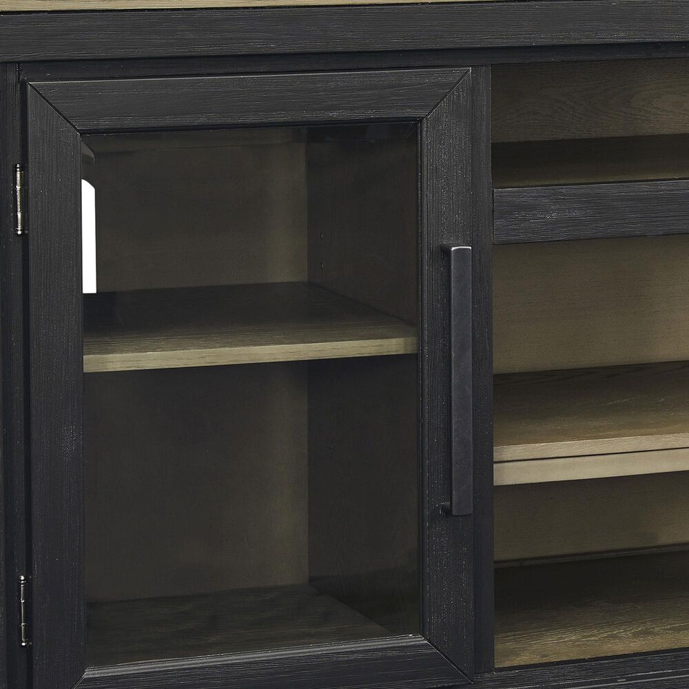 Ashley Foyland 83&quot; TV Stand with Electric Fireplace in Black and Brown, , large