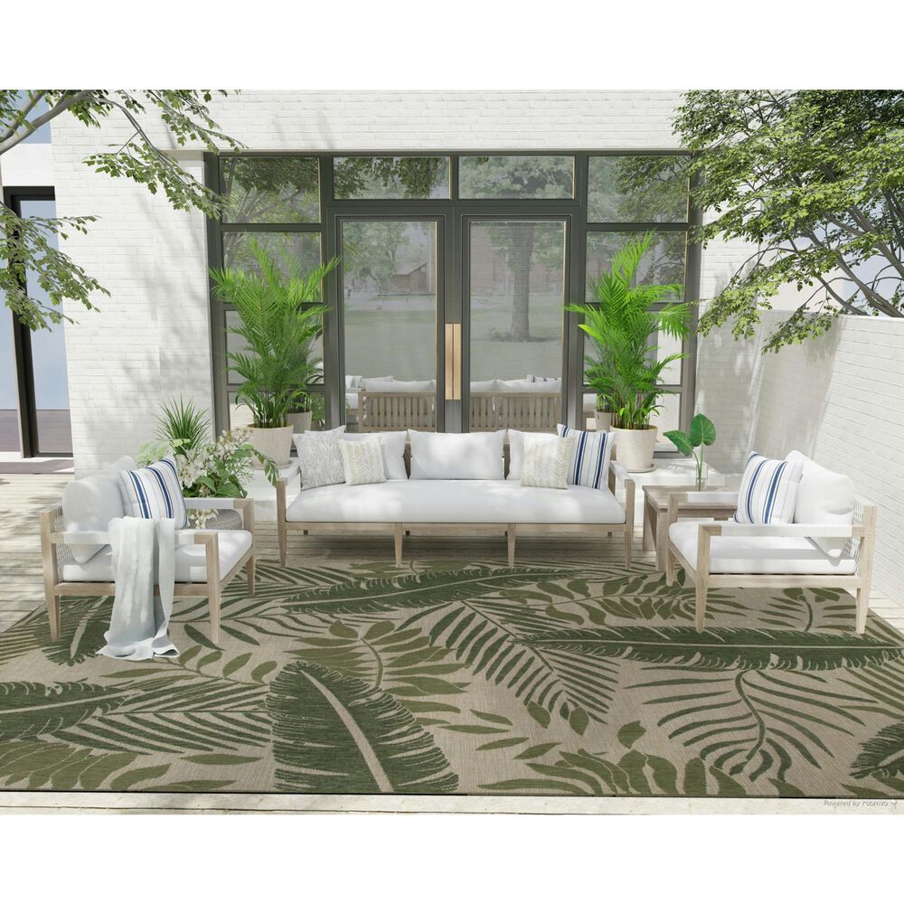 Nourison Garden Oasis GOA02 Ivory and Green 9&#39; x 12&#39; Indoor/Outdoor Area Rug, , large