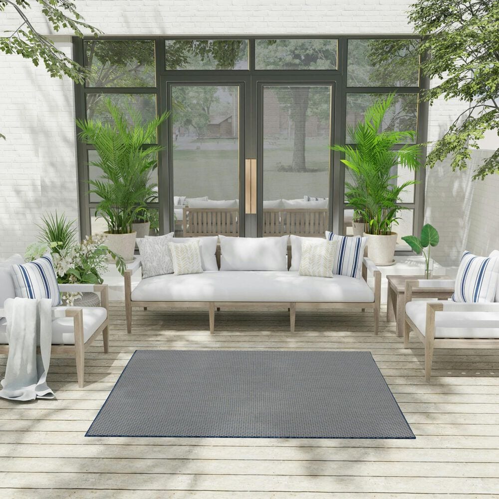 Nourison Courtyard Ivory and Blue 5&#39; Square Indoor/Outdoor Area Rug, , large