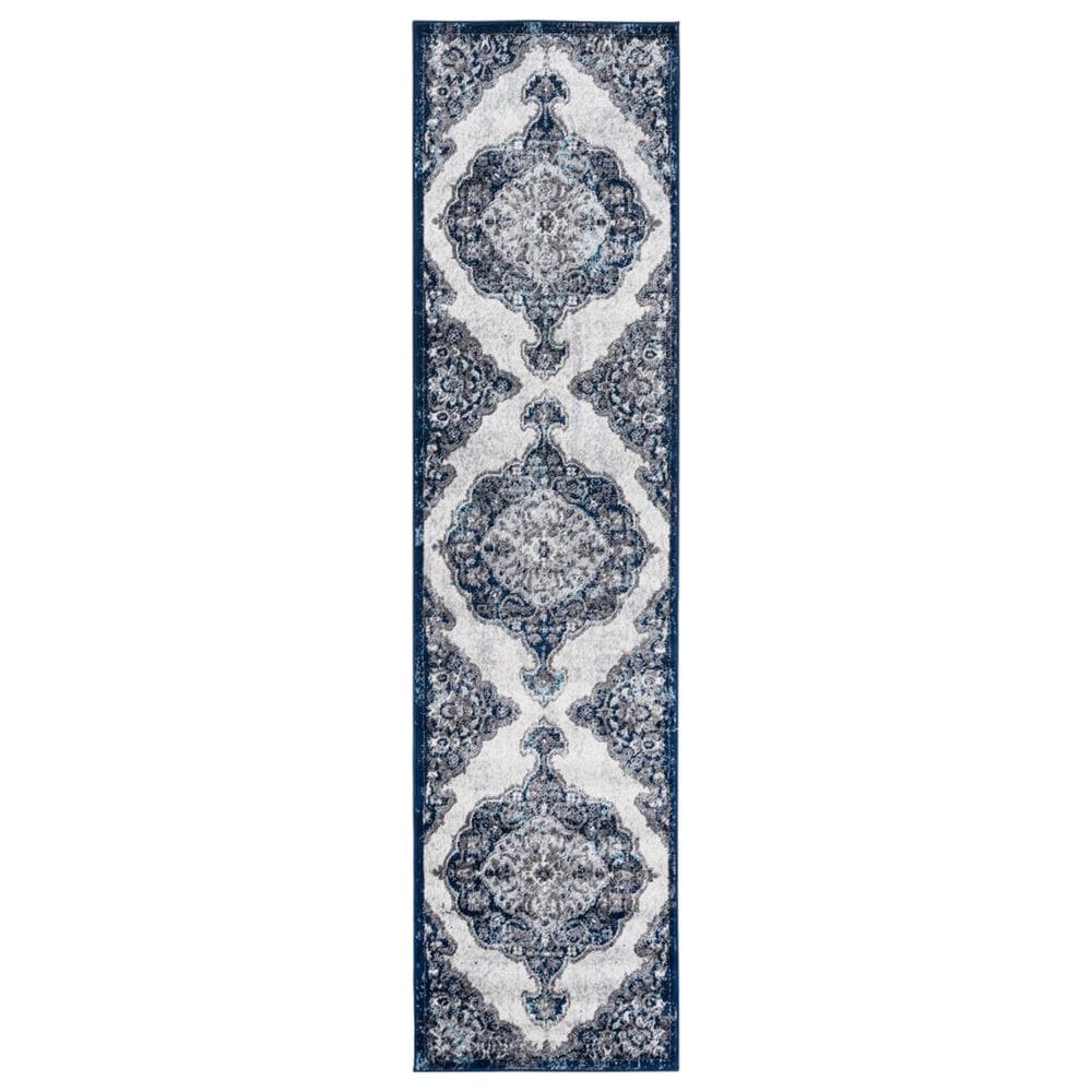 Amer Rugs Alexandria 2"6" x 10"3" Ivory and Navy Runner, , large