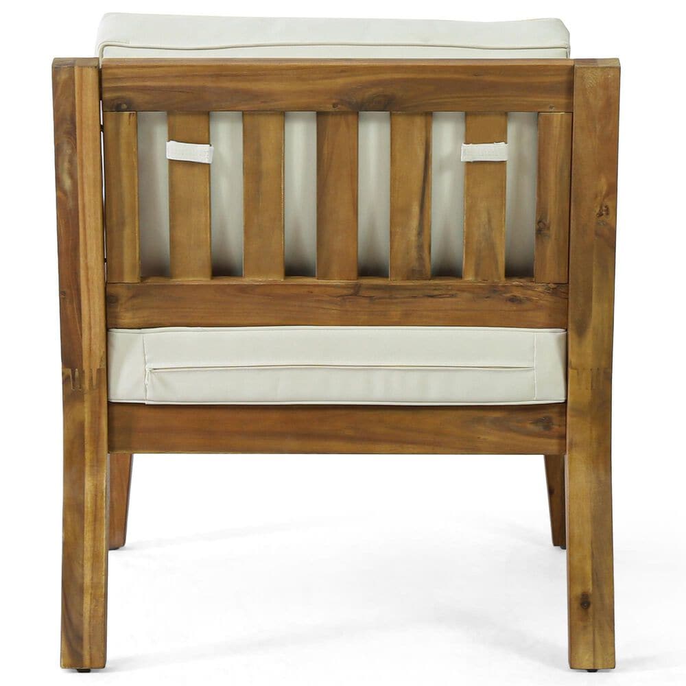 Hearth and Haven Outdoor Wood Club Chair with Beige Cushion in Teak, , large