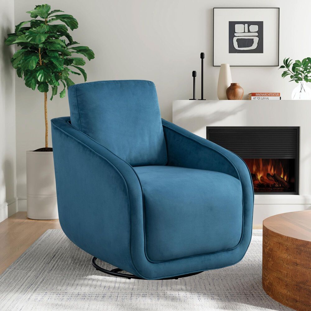 Lifestyle Solutions Lydia Swivel Accent Chair in Blue, , large