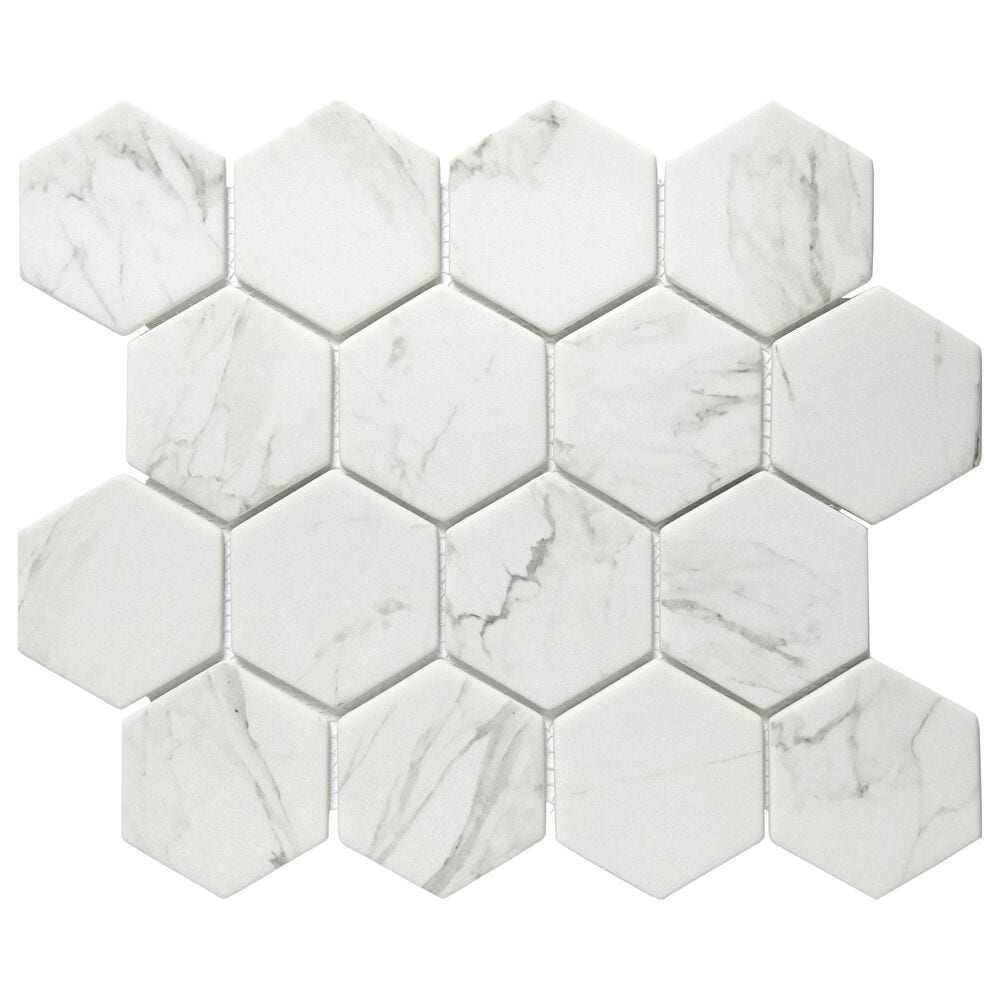 Emser Echo Calacata 3" x 3" on 10" x 12" Glass Mosaic Sheet, , large