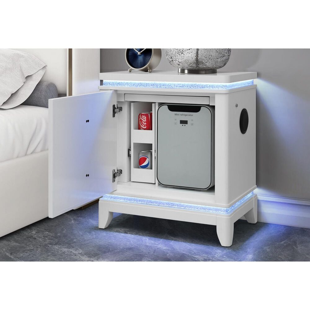 Global Furniture USA Alina 2-Piece Full Upholstered Panel LED Bed with Nightstand in White, , large