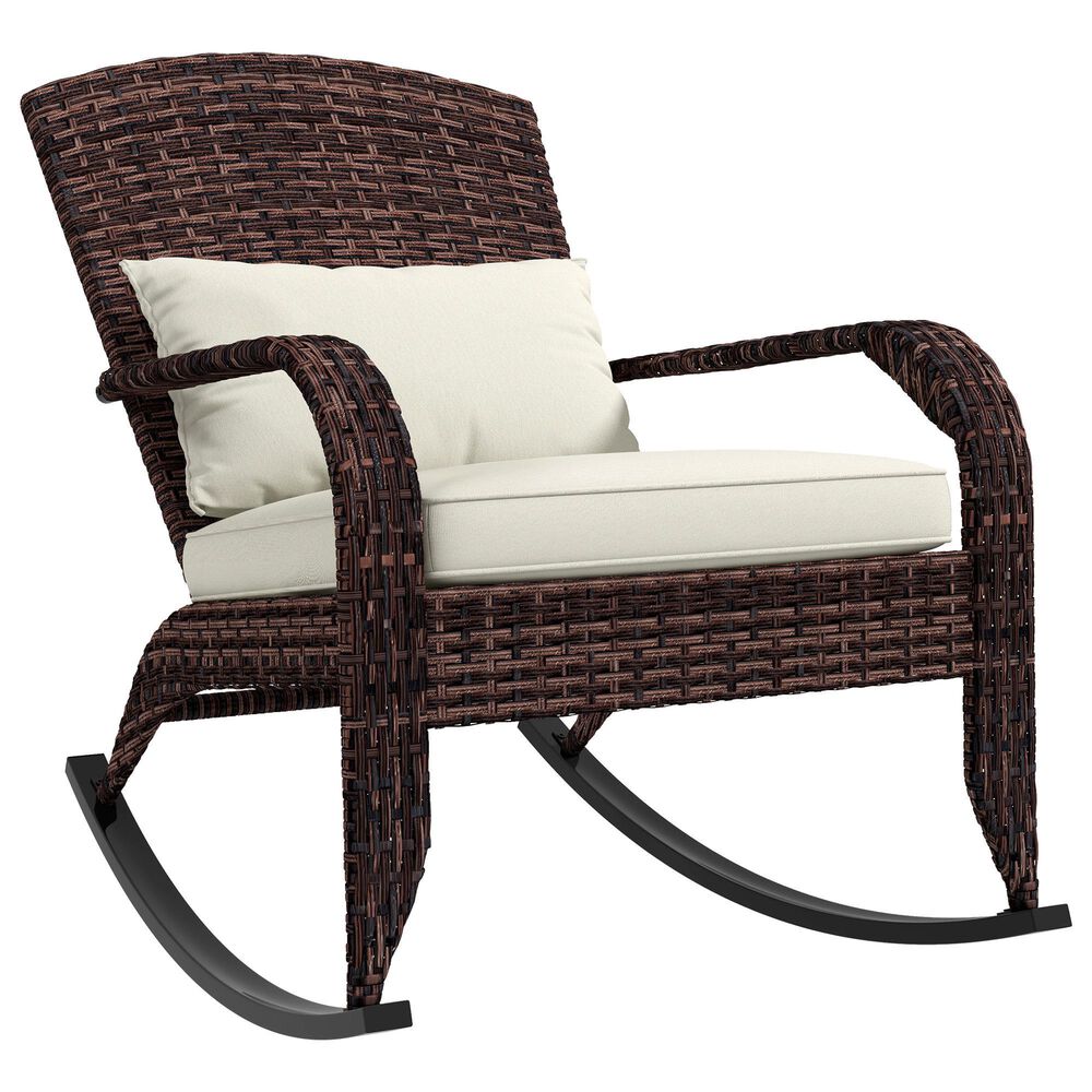Hearth and Haven Outdoor Adirondack Rocking Chair with Dark Brown Frame in Cream White, , large